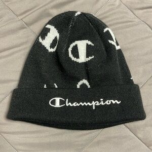 Champion Unisex Black and White Logo Beanie